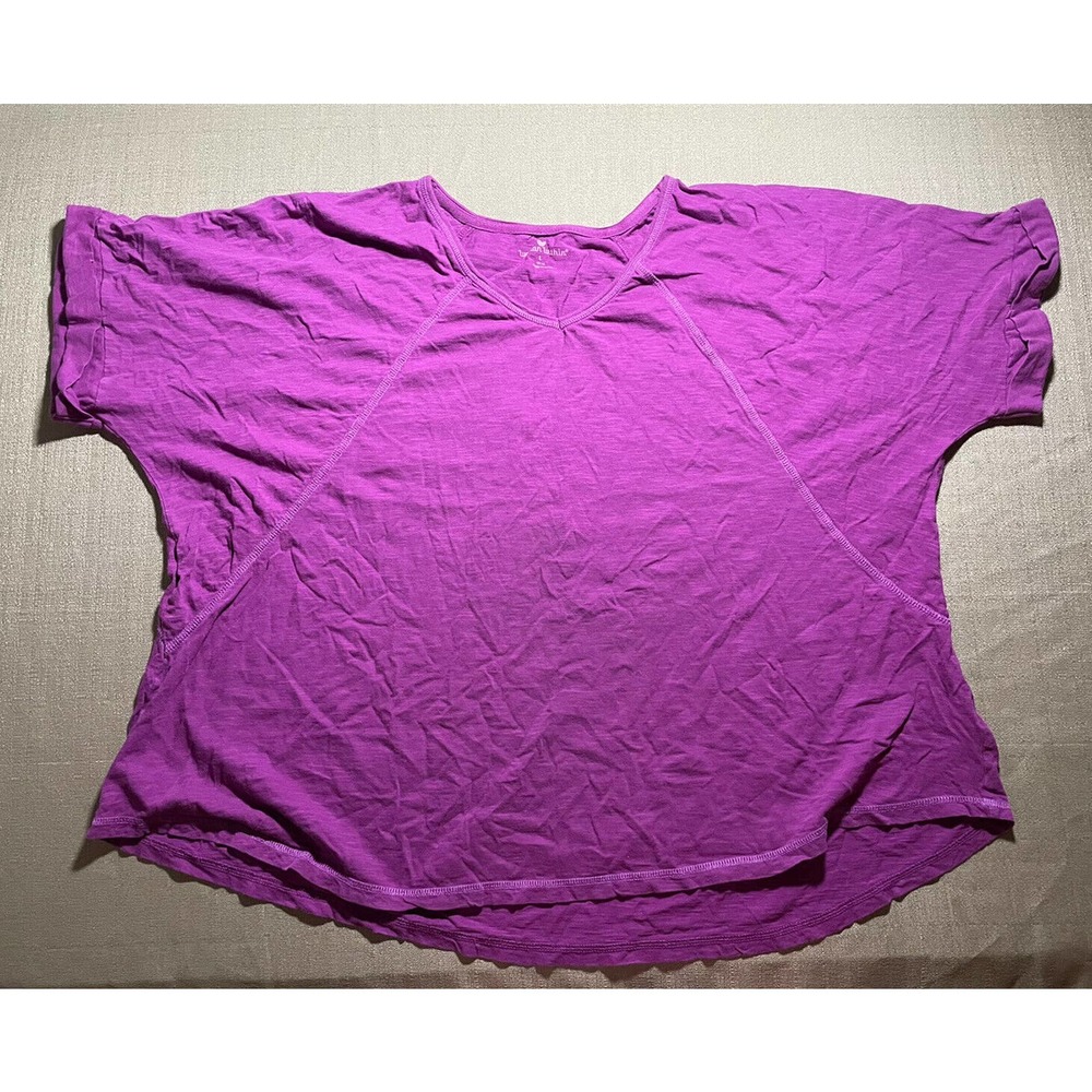 Woman Within Size Large L T-Shirt Top Short Sleeve V-Neck Solid Purple Comfy